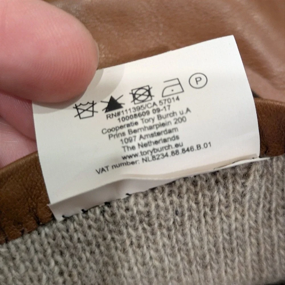 Tory Burch Miller Leather Gloves Women 7.5 T-Logo Brown Cashmere Lined 46591 NEW
